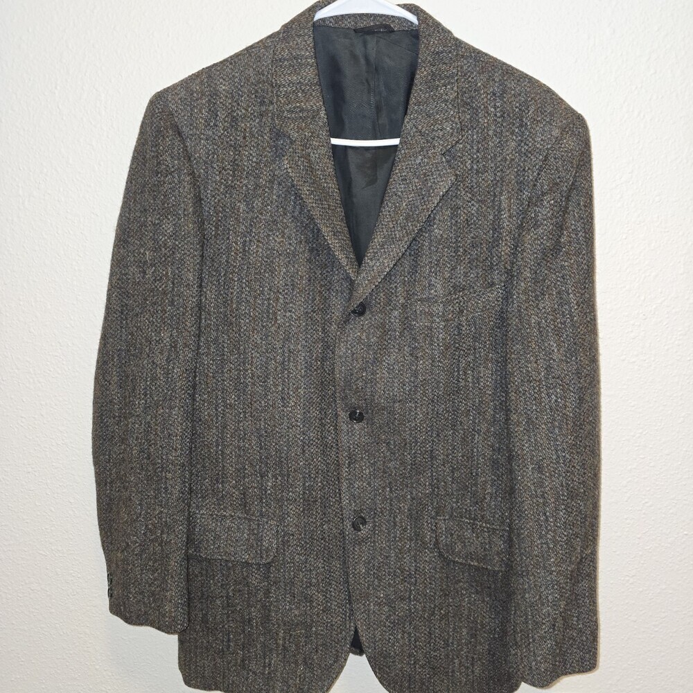 Vintage Harris Tweed Sport Coat 40R Brown Wool Blazer Mentheron for Scotland